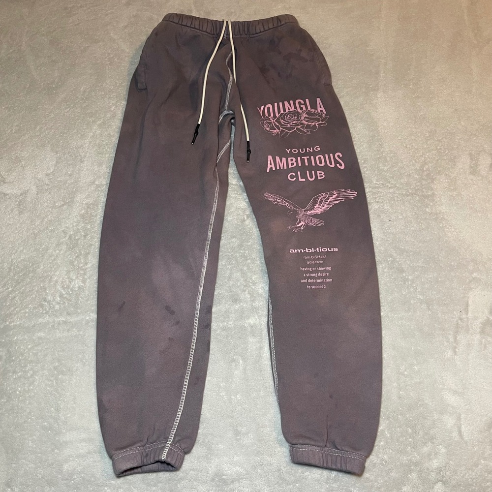 YoungLA Sweatpants Mens Medium Purple Young Ambitious Club Graphic Joggers Gym